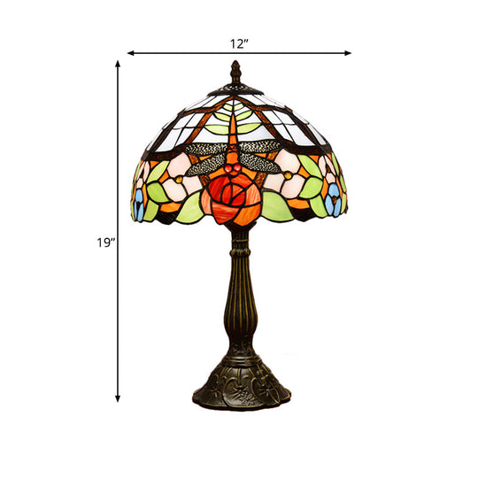 Tiffany Dragonfly Nightstand Lamp With Colorful Bowl Shade