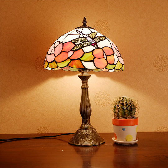 Tiffany Dragonfly Nightstand Lamp With Colorful Bowl Shade Pink