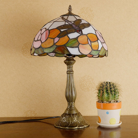 Tiffany Dragonfly Nightstand Lamp With Colorful Bowl Shade