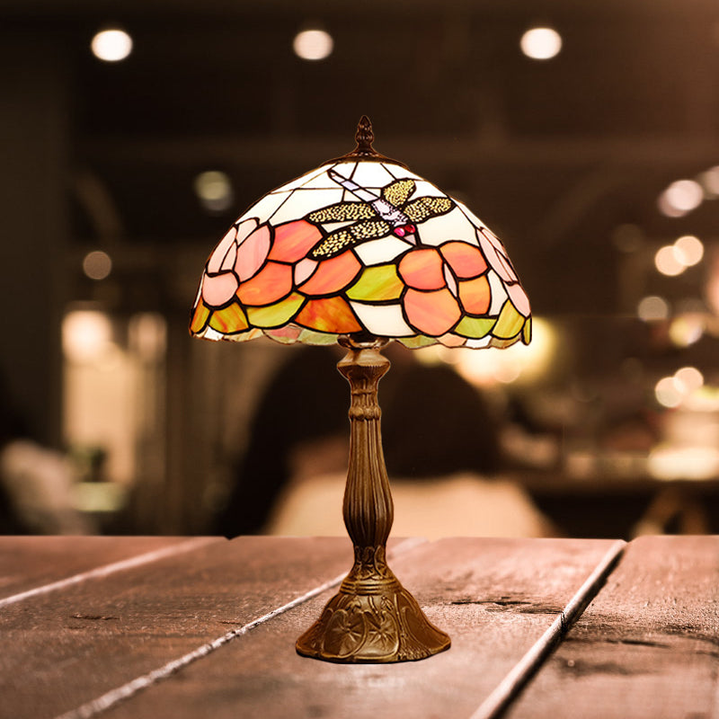 Tiffany Dragonfly Nightstand Lamp With Colorful Bowl Shade