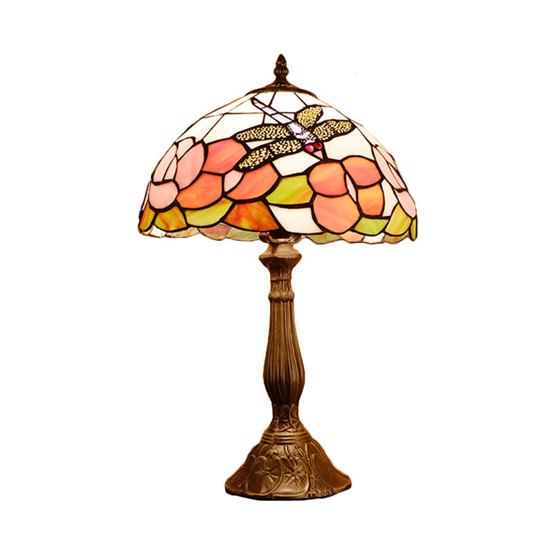 Tiffany Dragonfly Nightstand Lamp With Colorful Bowl Shade