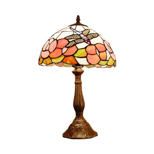 Tiffany Dragonfly Nightstand Lamp With Colorful Bowl Shade