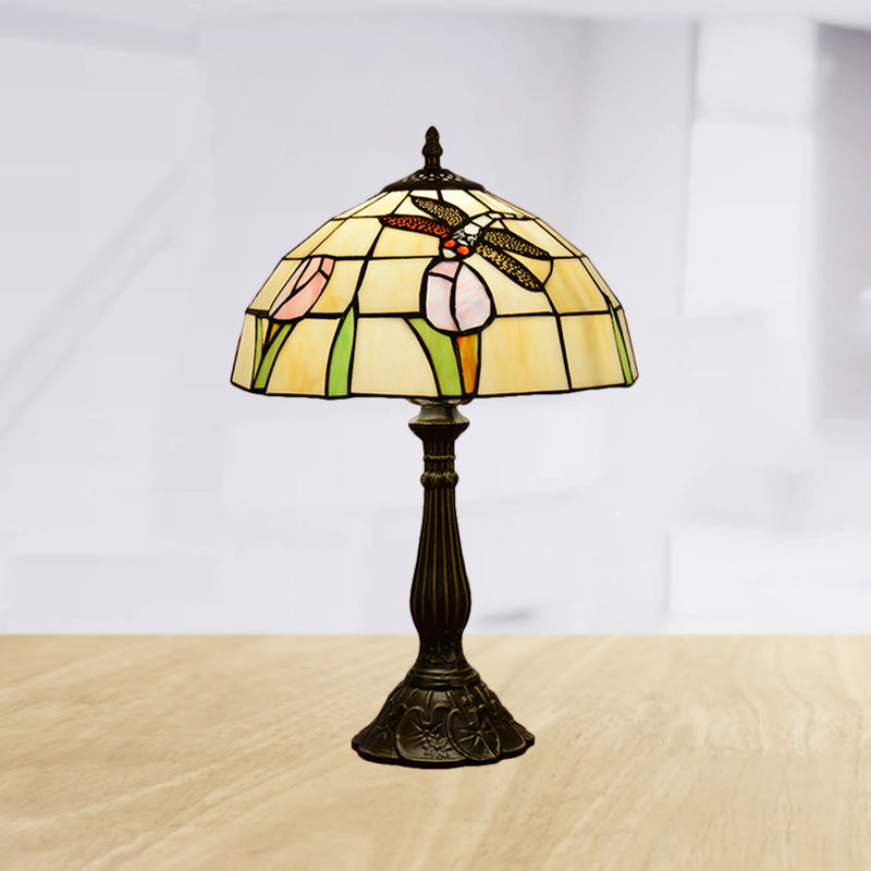 Tiffany Dragonfly Nightstand Lamp With Colorful Bowl Shade