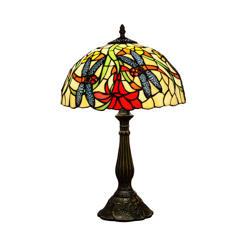 Tiffany Stained Glass Dragonfly Table Lamp - Bronze Nightstand Light