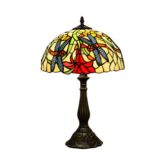 Tiffany Stained Glass Dragonfly Table Lamp - Bronze Nightstand Light