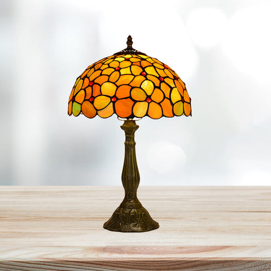 Baroque Bronze Table Lamp With Blossom Stained Glass Shade - Elegant Night Light For Living Room