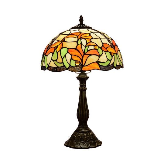 Floral Tiffany Style Bronze Stained Glass Night Lamp - Hand-Cut Table Light With 1 Bulb