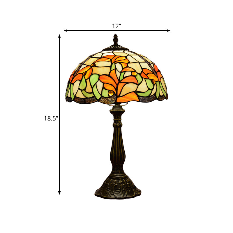 Floral Tiffany Style Bronze Stained Glass Night Lamp - Hand-Cut Table Light With 1 Bulb