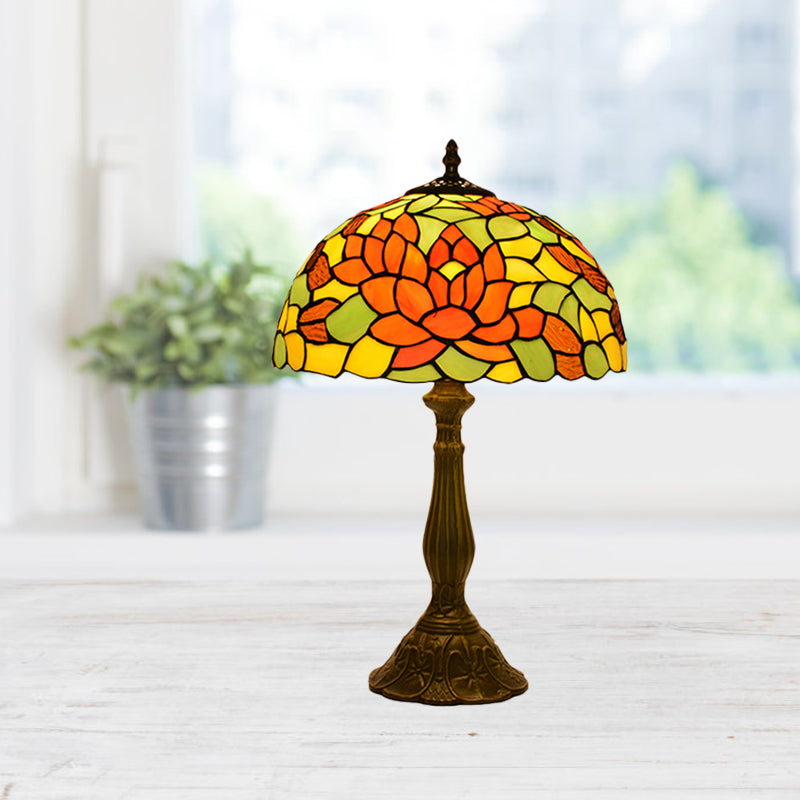 Nolwenn - Rose Rose Night Stand Light Tiffany Red/Orange Art Glass Single Bronze Finish Table Lamp for Living Room