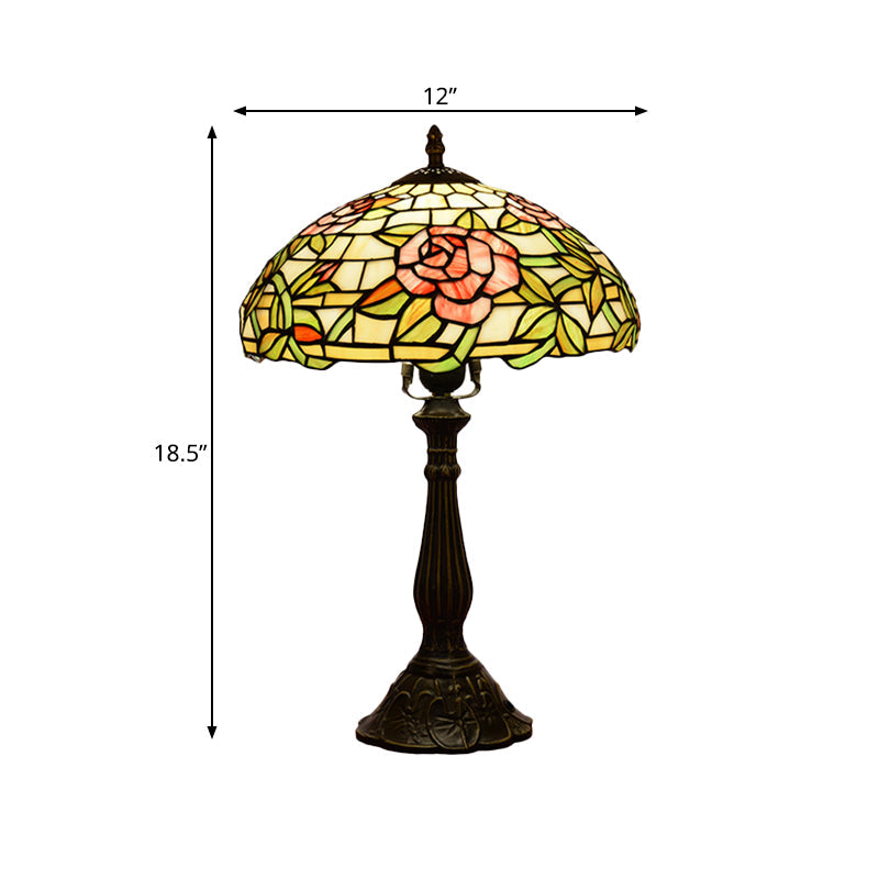 Tiffany Stained Glass Nightstand Lamp With Rose Pattern - Single-Bulb Table Lighting