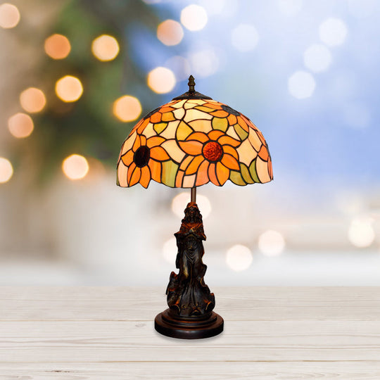 Ksora - Sunflower Orange Glass Table Light - Victorian Style Nightstand Lamp