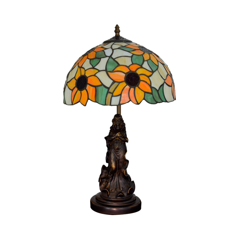 Ksora - Sunflower Orange Glass Table Light - Victorian Style Nightstand Lamp