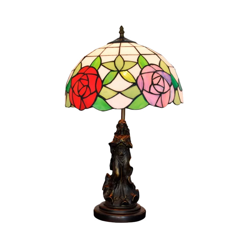 Penelope - Bronze Beauty Nightstand Light Tiffany Table Lamp - Floral Pink/Purple