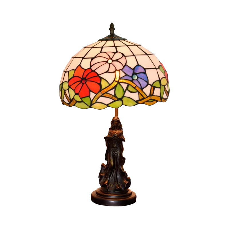 Penelope - Bronze Beauty Nightstand Light Tiffany Table Lamp - Floral Pink/Purple