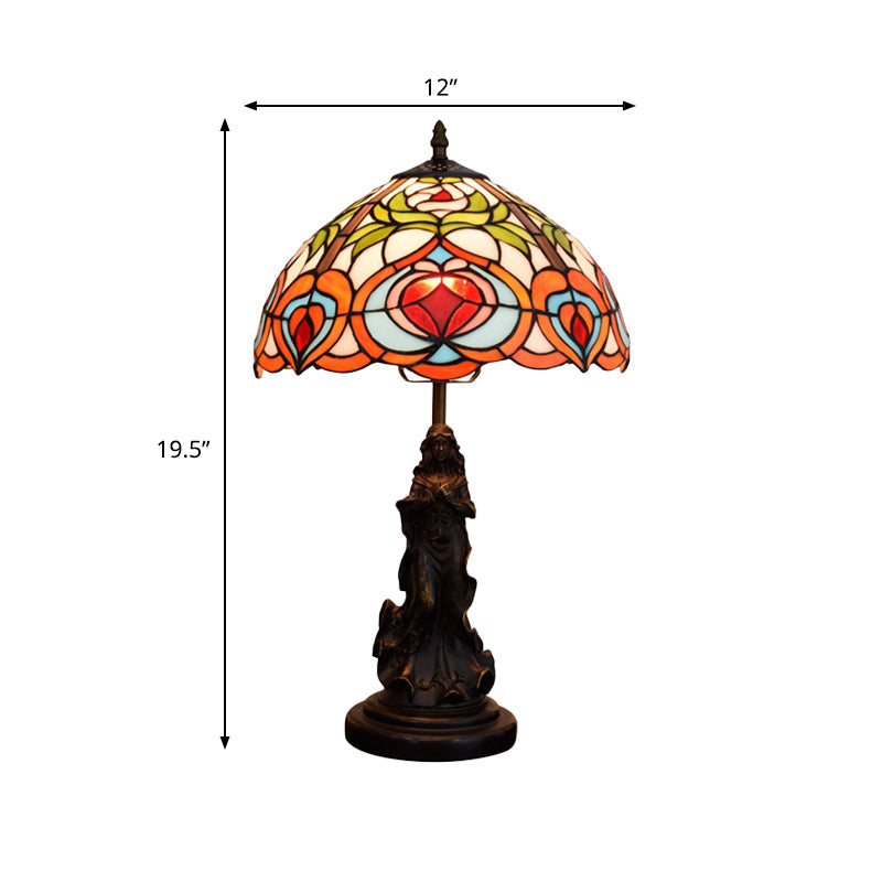 Victorian Angel Resin Night Lamp: Bronzed Table Lighting With Art Glass Shade