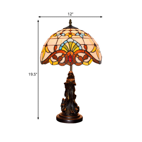 Tiffany Style Stained Glass Dome Table Lamp - Beige/Blue Color Bronze Finish Angel Decoration 1 Bulb