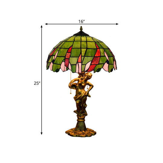 Bronze Lady Table Light: Tiffany Resin Night Lamp With Jewel-Embellished Shade