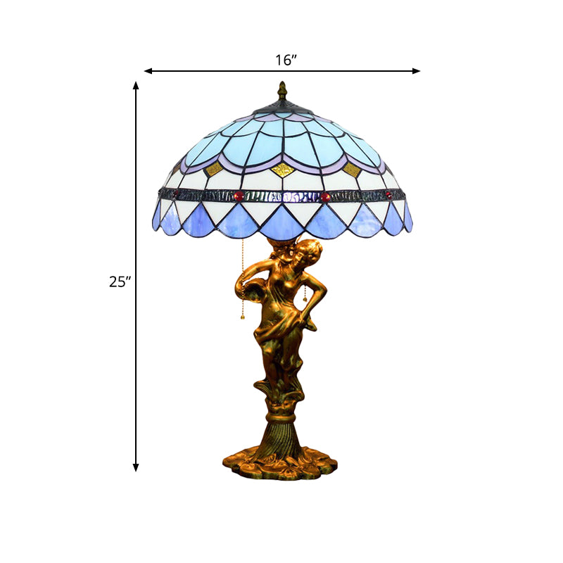 Mediterranean Cone/Dome Pull Chain Night Light With Stunning Glass Table Lighting