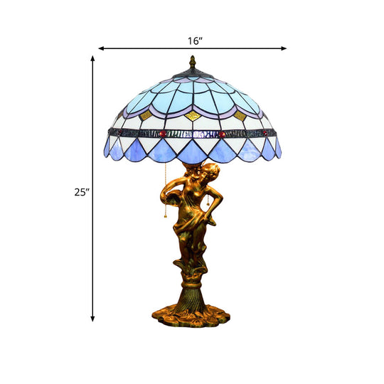 Mediterranean Cone/Dome Pull Chain Night Light With Stunning Glass Table Lighting