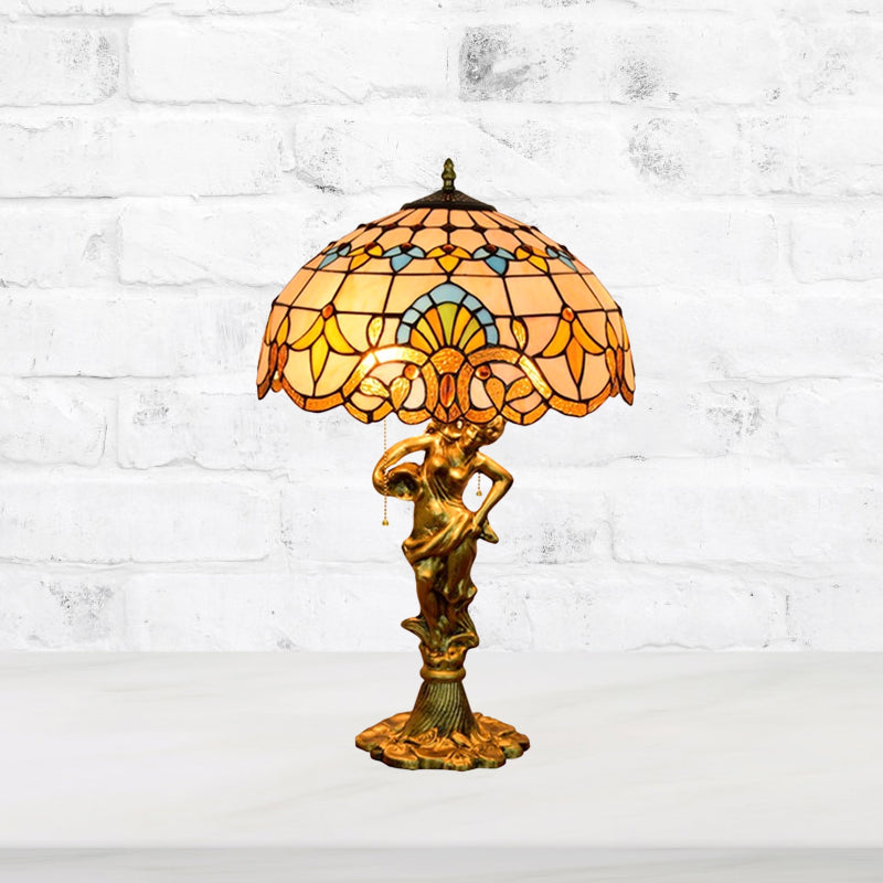 Mediterranean Cone/Dome Pull Chain Night Light With Stunning Glass Table Lighting