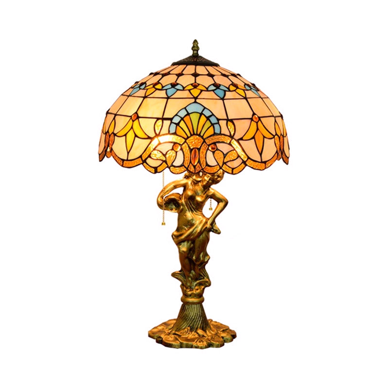 Mediterranean Cone/Dome Pull Chain Night Light With Stunning Glass Table Lighting