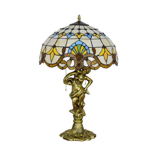 Mediterranean Cone/Dome Pull Chain Night Light With Stunning Glass Table Lighting