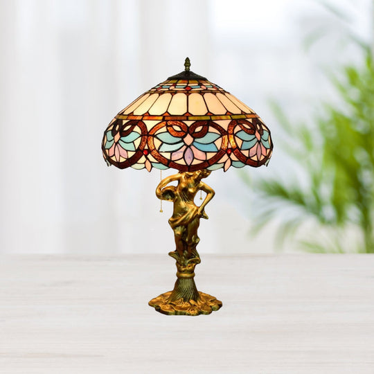 Mediterranean Cone/Dome Pull Chain Night Light With Stunning Glass Table Lighting