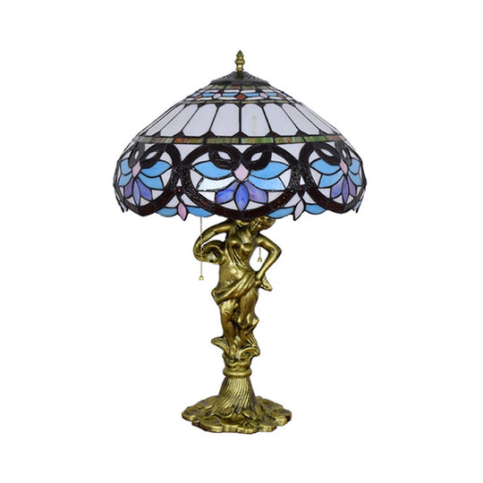 Mediterranean Cone/Dome Pull Chain Night Light With Stunning Glass Table Lighting