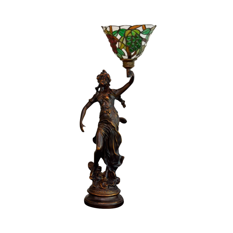 Clara - Tiffany Table Lighting in Bronze with Angel Statue Night Stand Light -