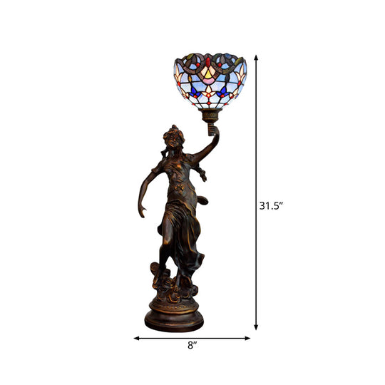 Victorian Style Bronze Women Sculpture Night Lamp - Elegant 1 Head Resin Table Light With