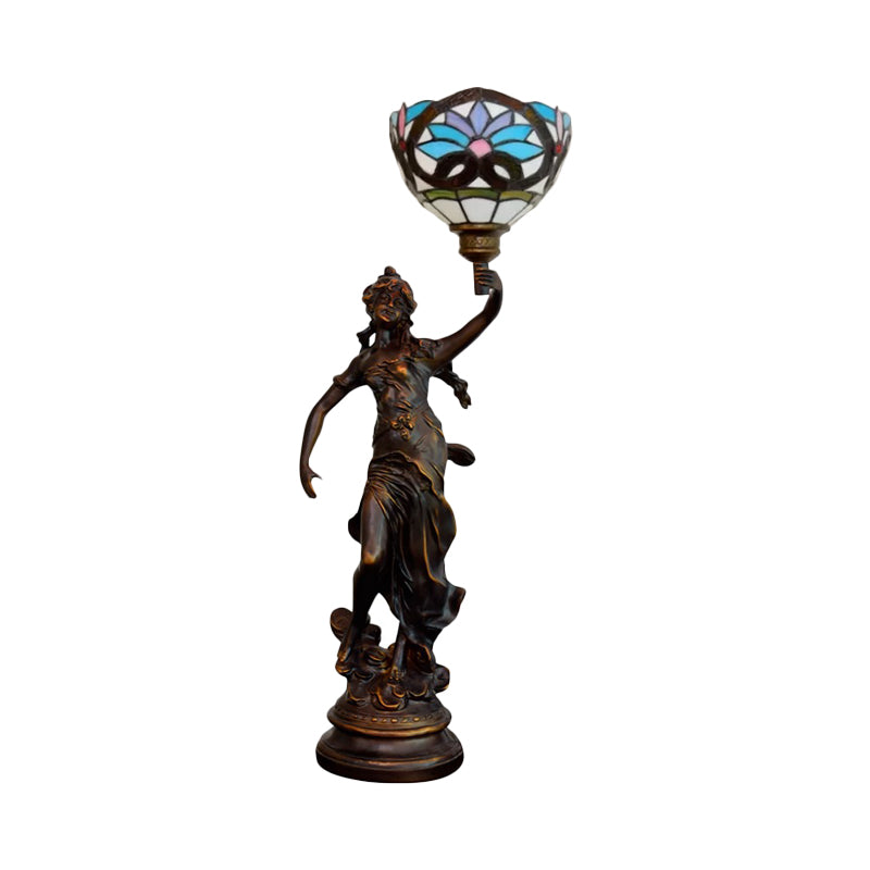 Victorian Style Bronze Women Sculpture Night Lamp - Elegant 1 Head Resin Table Light With