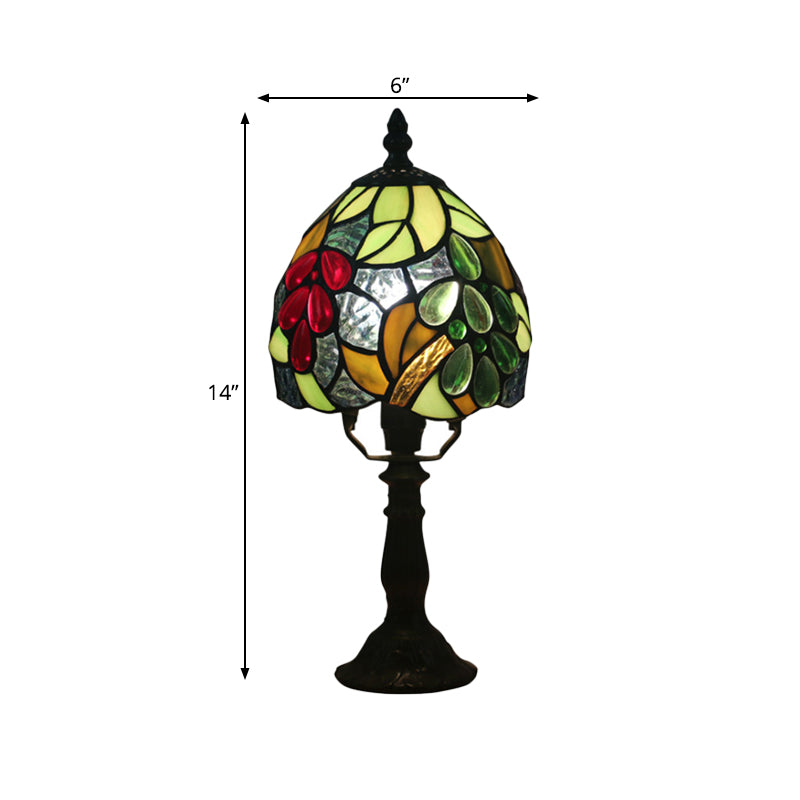 Stefania - Tiffany Dome Table Light Tiffany Hand Cut Glass 1 Light Dark Coffee Grape Patterned Desk Lamp