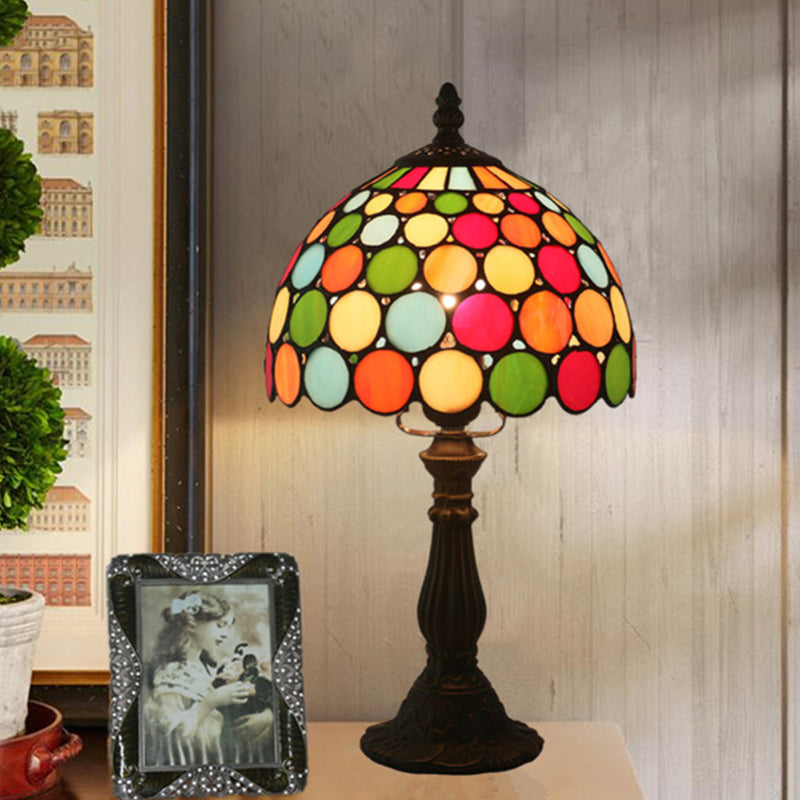 Dome Tiffany Style Table Lamp: Cut Glass Dotted Pattern Dark Coffee Finish