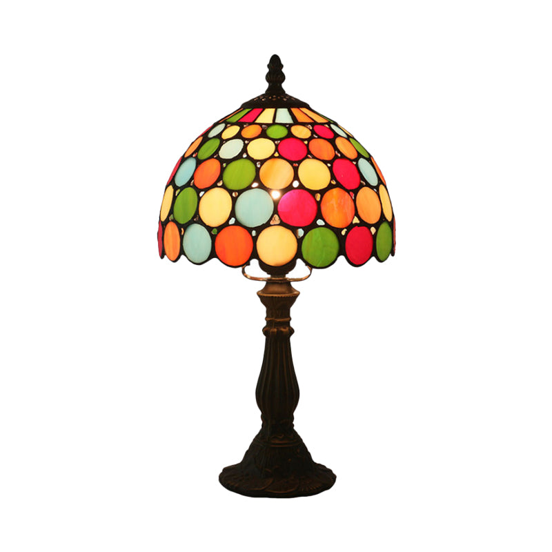 Dome Tiffany Style Table Lamp: Cut Glass Dotted Pattern Dark Coffee Finish