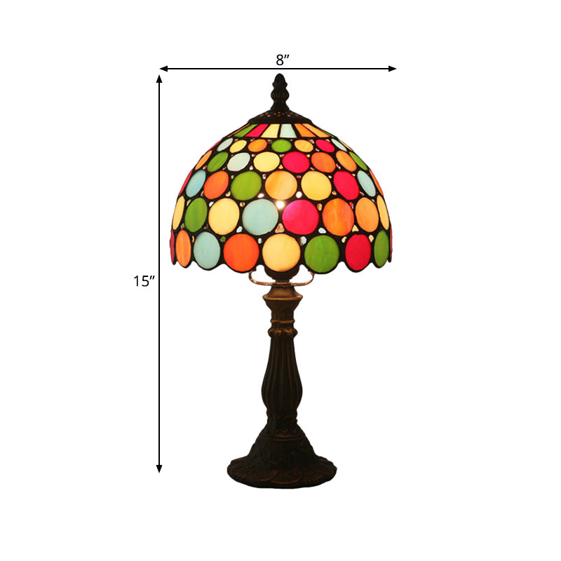 Dome Tiffany Style Table Lamp: Cut Glass Dotted Pattern Dark Coffee Finish