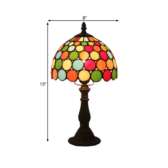 Dome Tiffany Style Table Lamp: Cut Glass Dotted Pattern Dark Coffee Finish