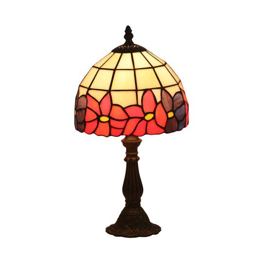 Red/Yellow Cut Glass Nightstand Lamp - Mediterranean Style With Floral Pattern