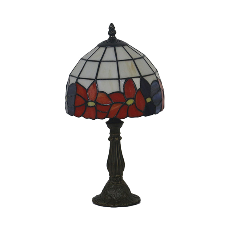 Red/Yellow Cut Glass Nightstand Lamp - Mediterranean Style With Floral Pattern