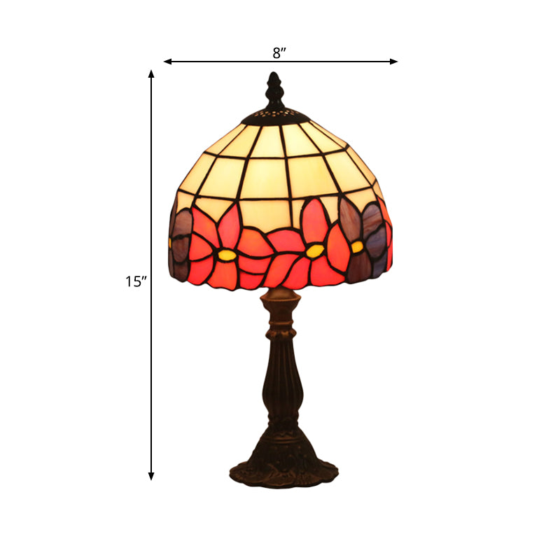 Red/Yellow Cut Glass Nightstand Lamp - Mediterranean Style With Floral Pattern