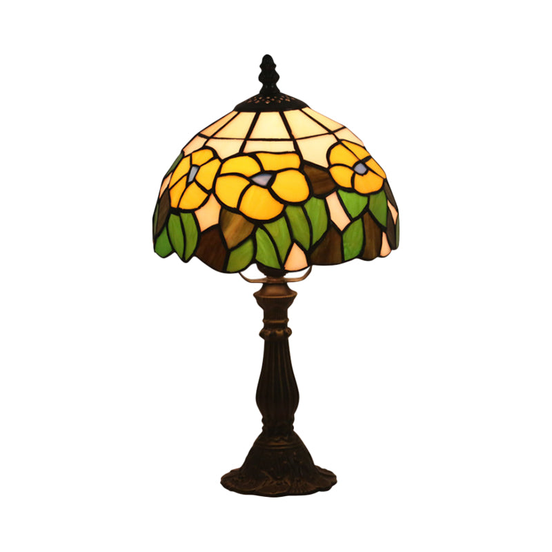 Red/Yellow Cut Glass Nightstand Lamp - Mediterranean Style With Floral Pattern