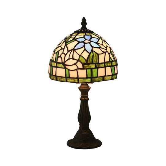 Tiffany Hand-Cut Glass Bowl Night Light - Flower Patterned Table Lamp In Red/Yellow/Purple For