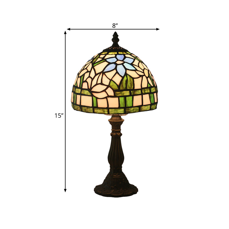 Tiffany Hand-Cut Glass Bowl Night Light - Flower Patterned Table Lamp In Red/Yellow/Purple For