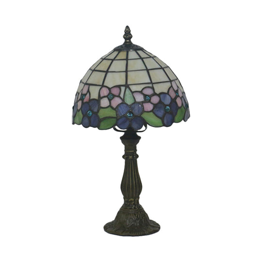 Tiffany Hand-Cut Glass Bowl Night Light - Flower Patterned Table Lamp In Red/Yellow/Purple For