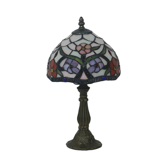 Tiffany Hand-Cut Glass Bowl Night Light - Flower Patterned Table Lamp In Red/Yellow/Purple For