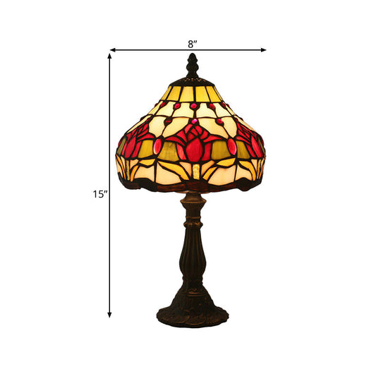 Mediterranean Dark Coffee Hand Cut Glass Tulip Nightstand Lamp