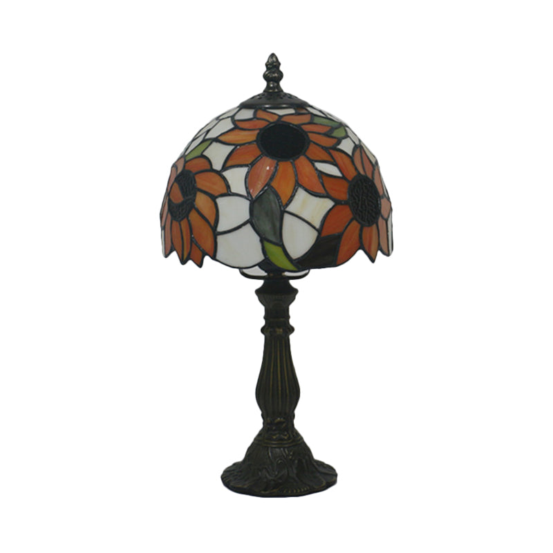 Hand Cut Glass Sunflower Desk Light With Bronze Finish & Domed Shade