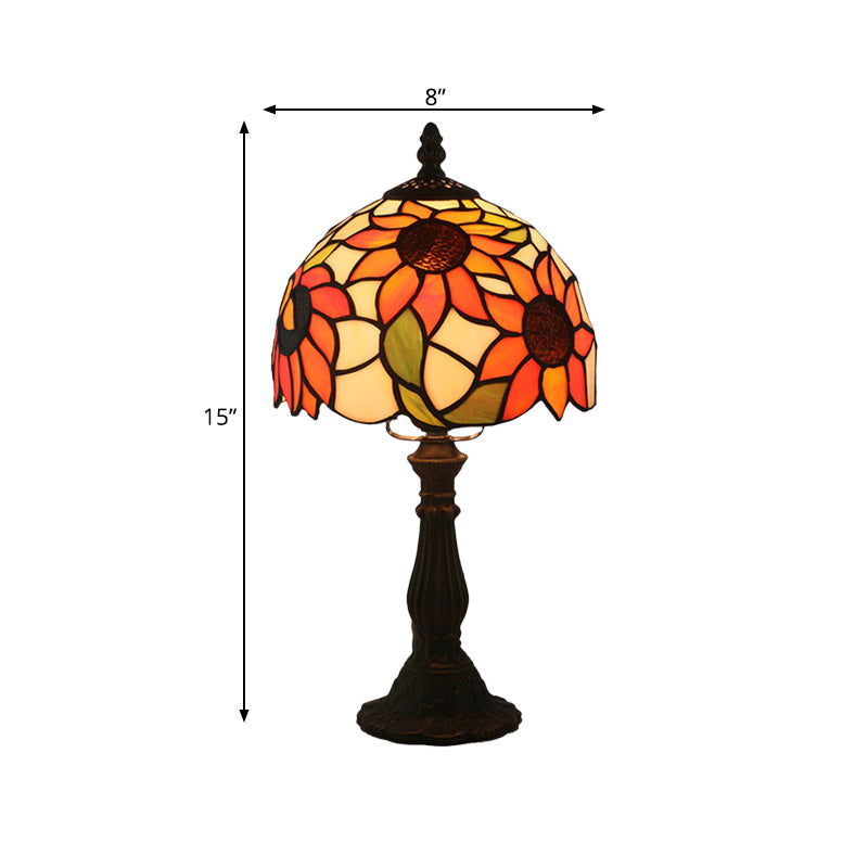 Hand Cut Glass Sunflower Desk Light With Bronze Finish & Domed Shade