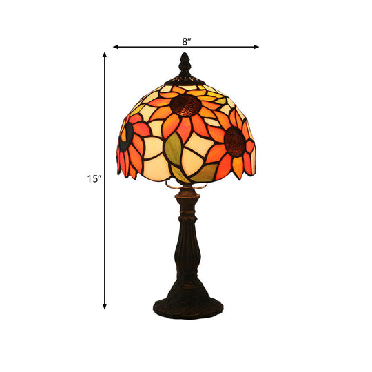 Hand Cut Glass Sunflower Desk Light With Bronze Finish & Domed Shade