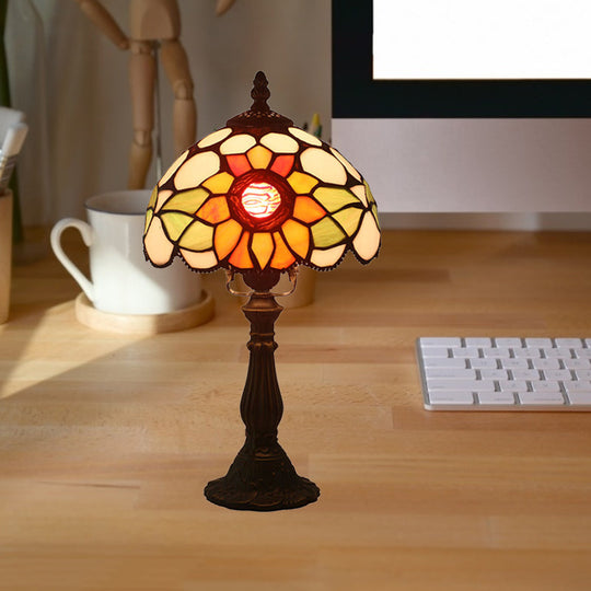 Victorian Stained Glass Dome Table Lamp: Bronze Night Light With Sunflower Pattern