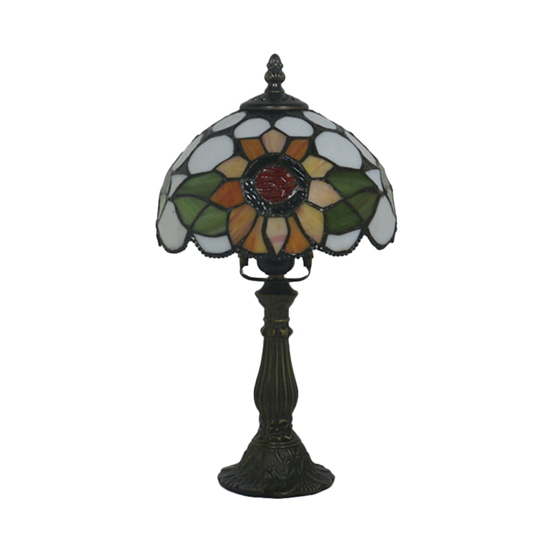 Victorian Stained Glass Dome Table Lamp: Bronze Night Light With Sunflower Pattern